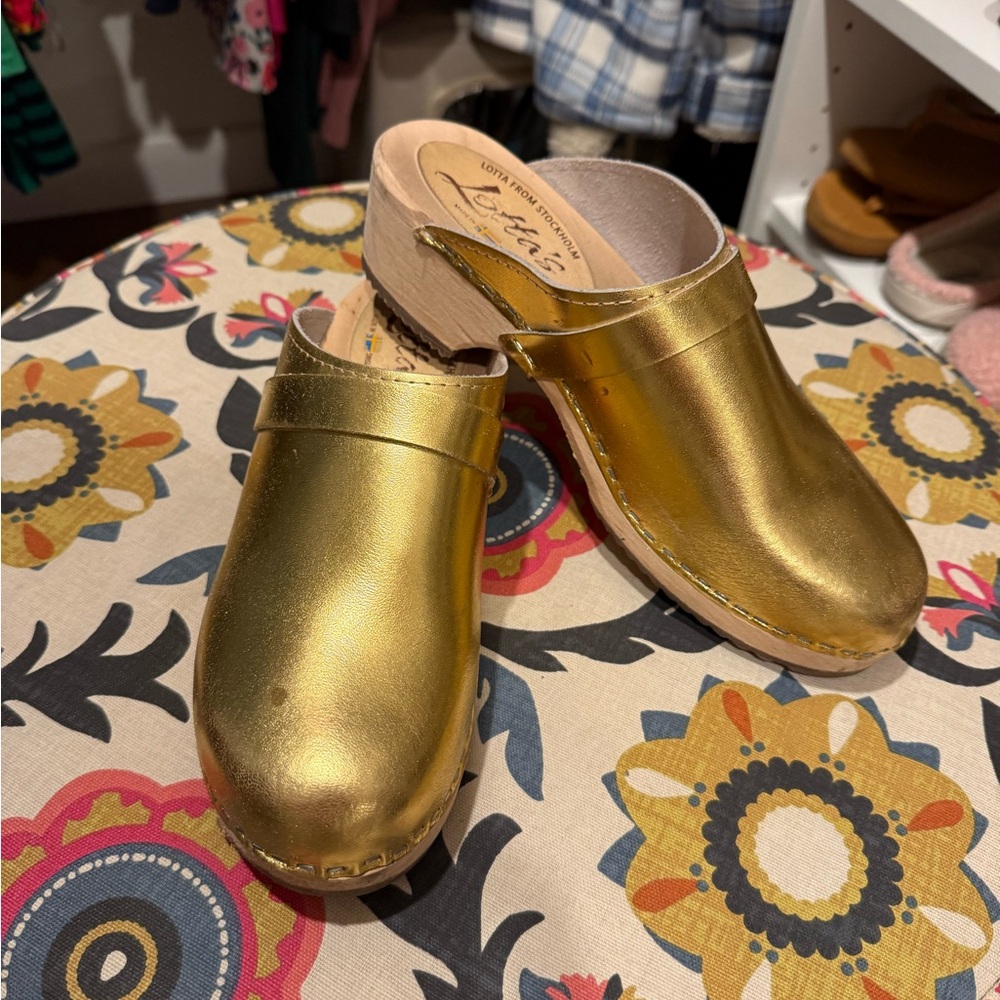 Gold Leather Clogs